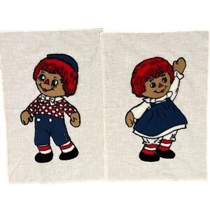Vintage Raggedy Ann & Andy Handmade Puffy Fabric Panels 17.5”x12”